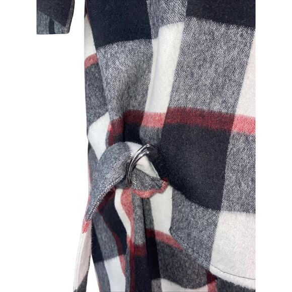 3.1 PHILLIP LIM Poncho Sweater Size 8 Wool Blend Plaid Black White Red - Picture 3 of 11